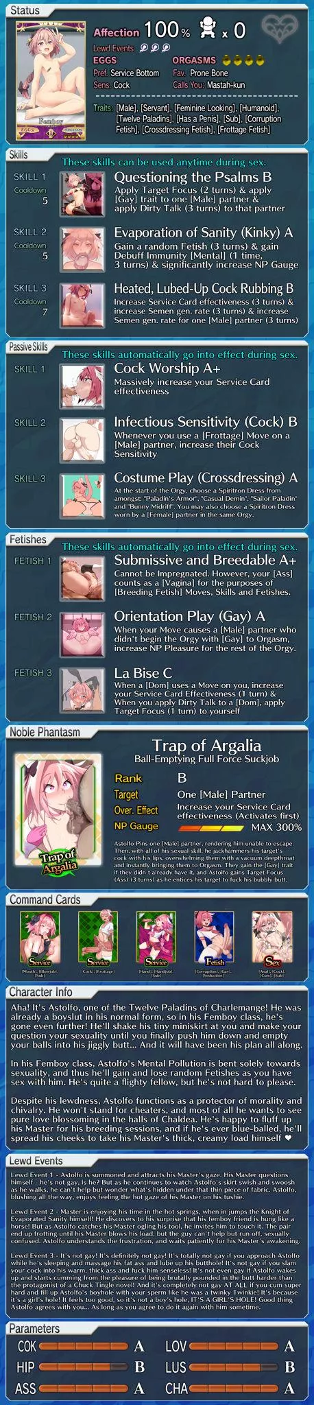 Astolfo's Lewd Profile [FGO] [Fate] [Game Mechanics] [Femboy] [Gay] [Male Viewer] posted by swirlin2048