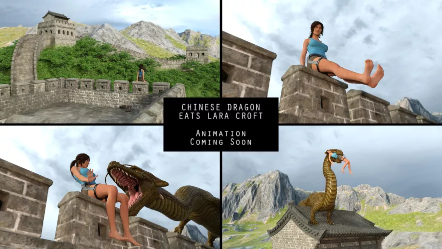 {Image} Chinese Dragon Eats Lara Croft WIP 1/12/24 (?/Dragon)(F/Human)(Soft)(Oral)(unwilling)(nsfw)(OC: WormsignVore Animations) by WormsignVore