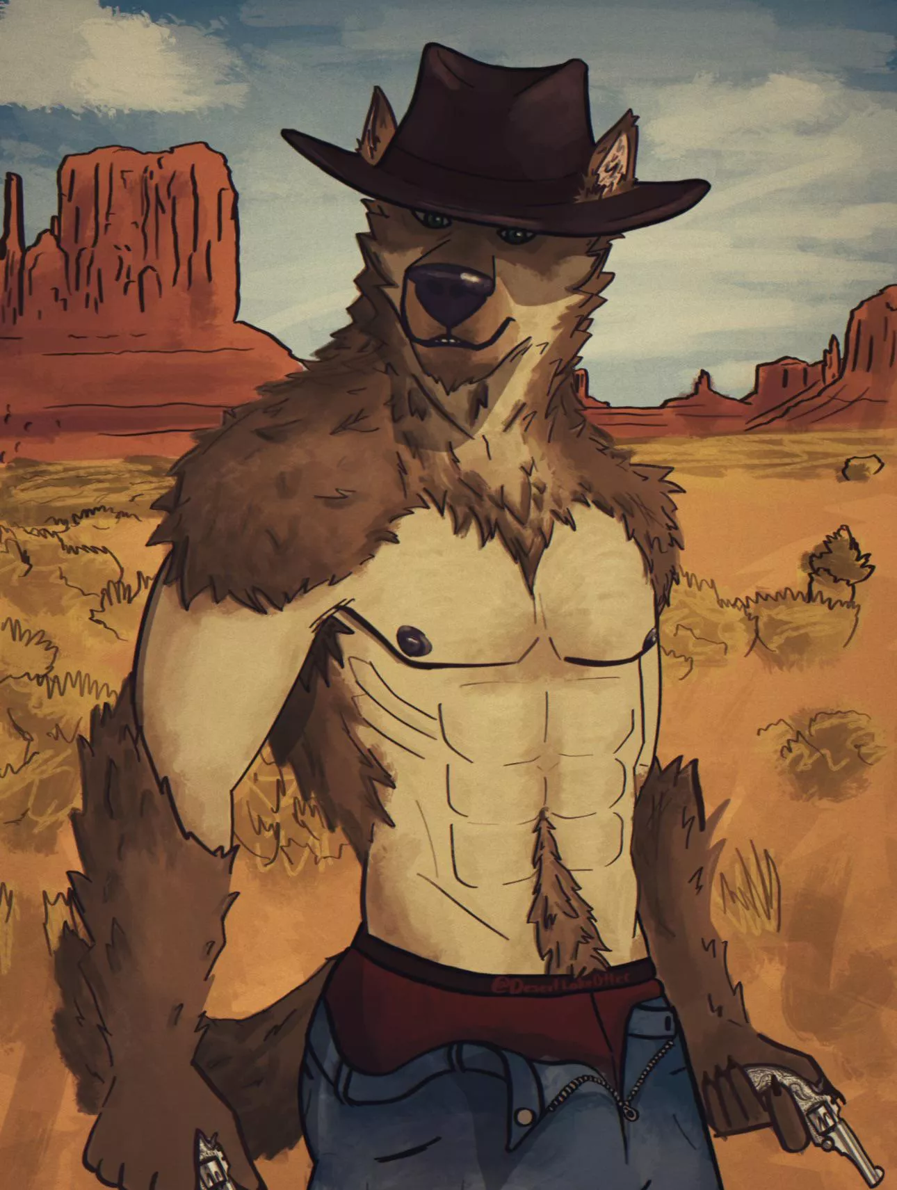 Cowboy Coyote (art by me) *suggestive* posted by DemonWolf334