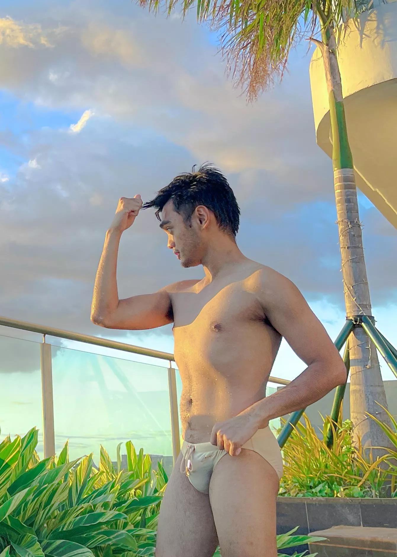 First time to have my photo taken in speedos. posted by JakeMattAntonio