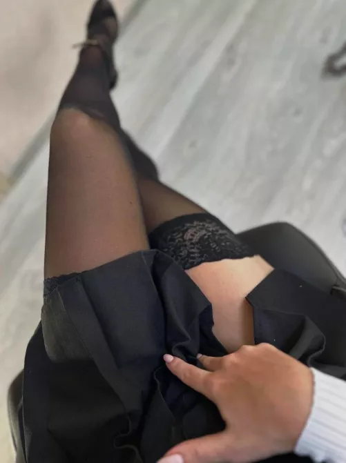 Bending on the bed in my seamed stockings by honeyaly