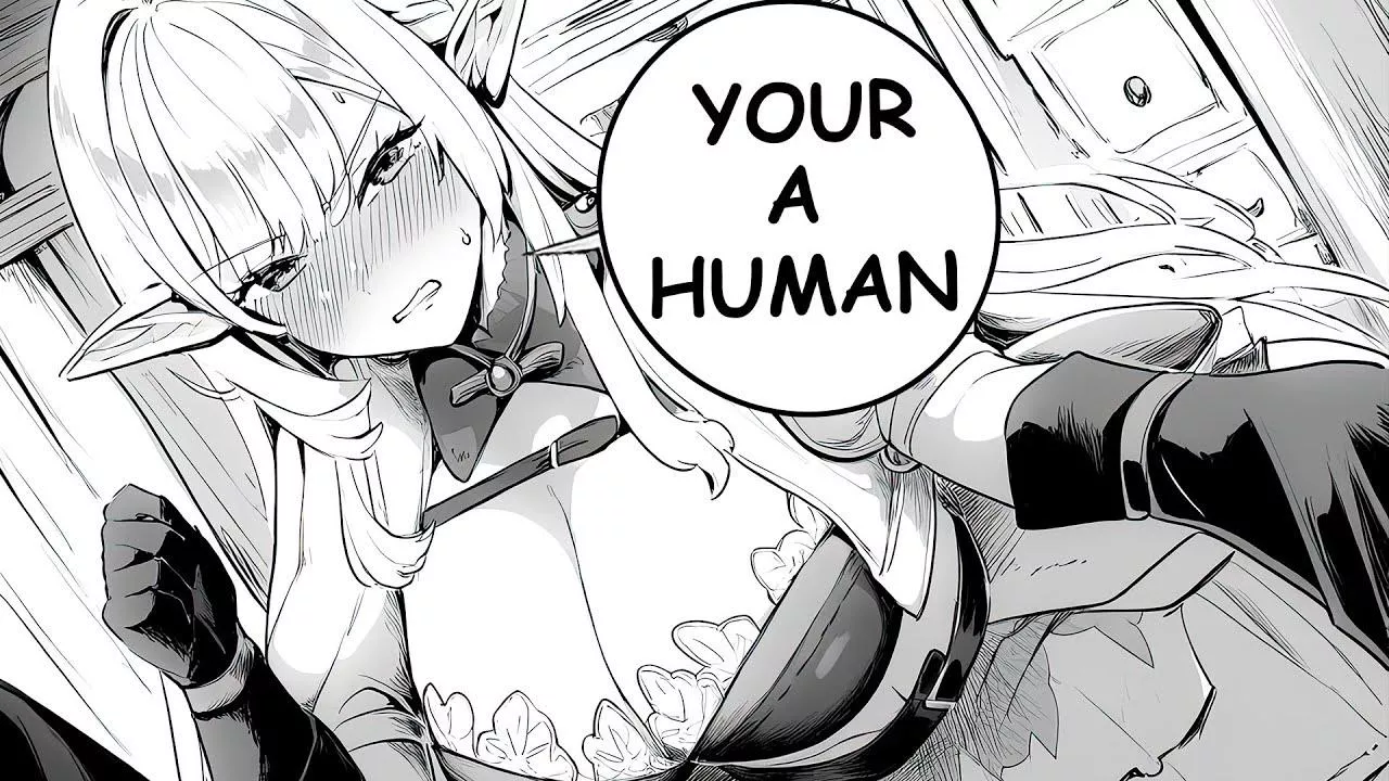 LF Mono Source: 1girl, elf, pointy ears, long hair, blond, sidelocks, blush, long eyelashes, sweat, teeth grinding, big boobs, cleavage, looking at viewer, your a human posted by Derakart