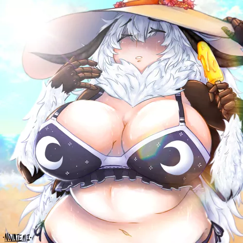 (OC) Fluffy Moth Girl Surane at the beach, since you guys seemed to like her so much! [Novatemi] by Novatemi