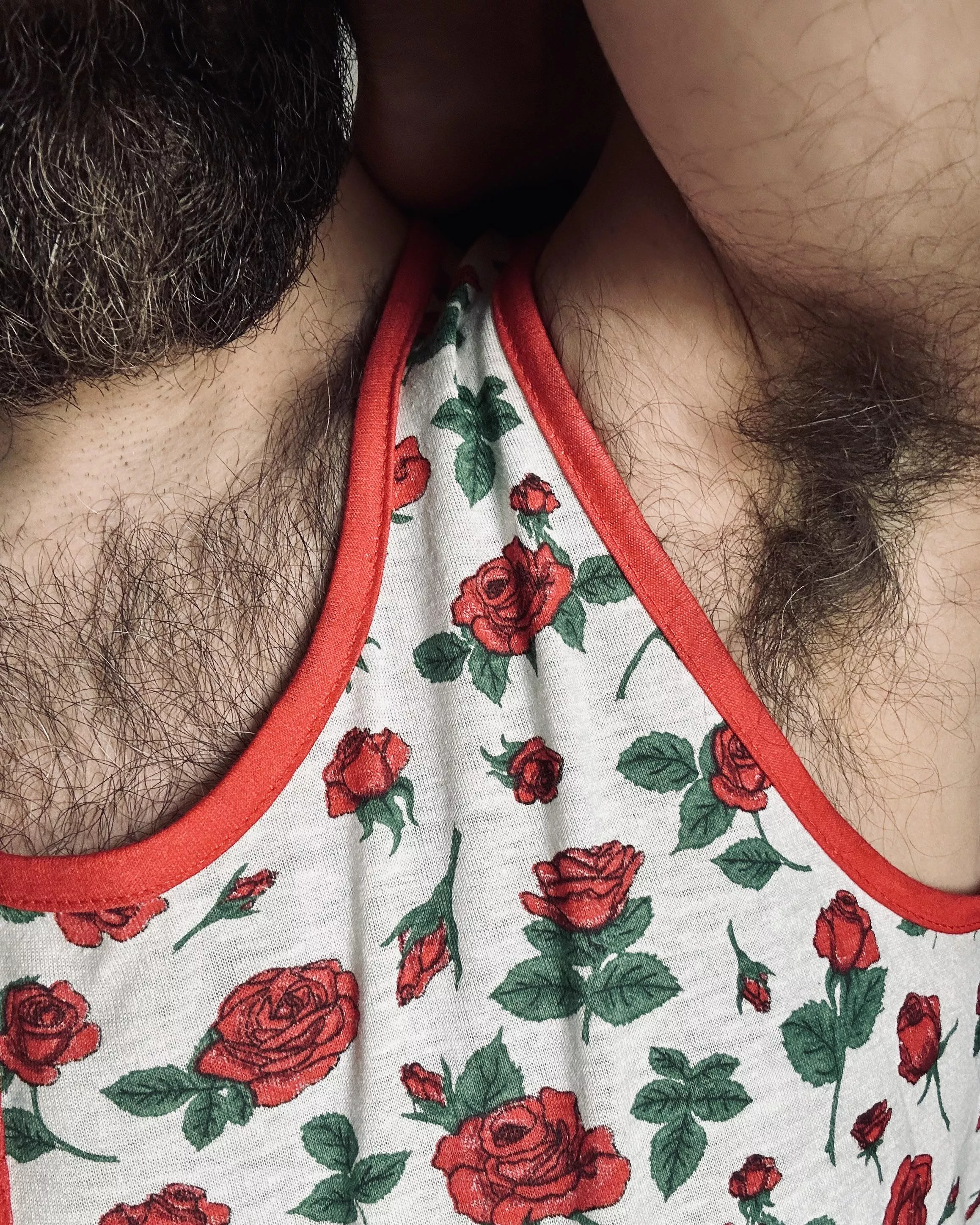 Boys like flowers too. I got a lot of compliments on my top at the gym, tho maybe my hairy pits & tits caught more attention than the roses??? posted by jerseyjaxoff