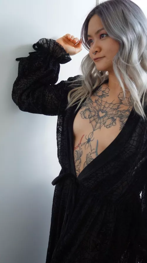 The spider webs on my robe match my tattoos by MuscleHamsterBabe