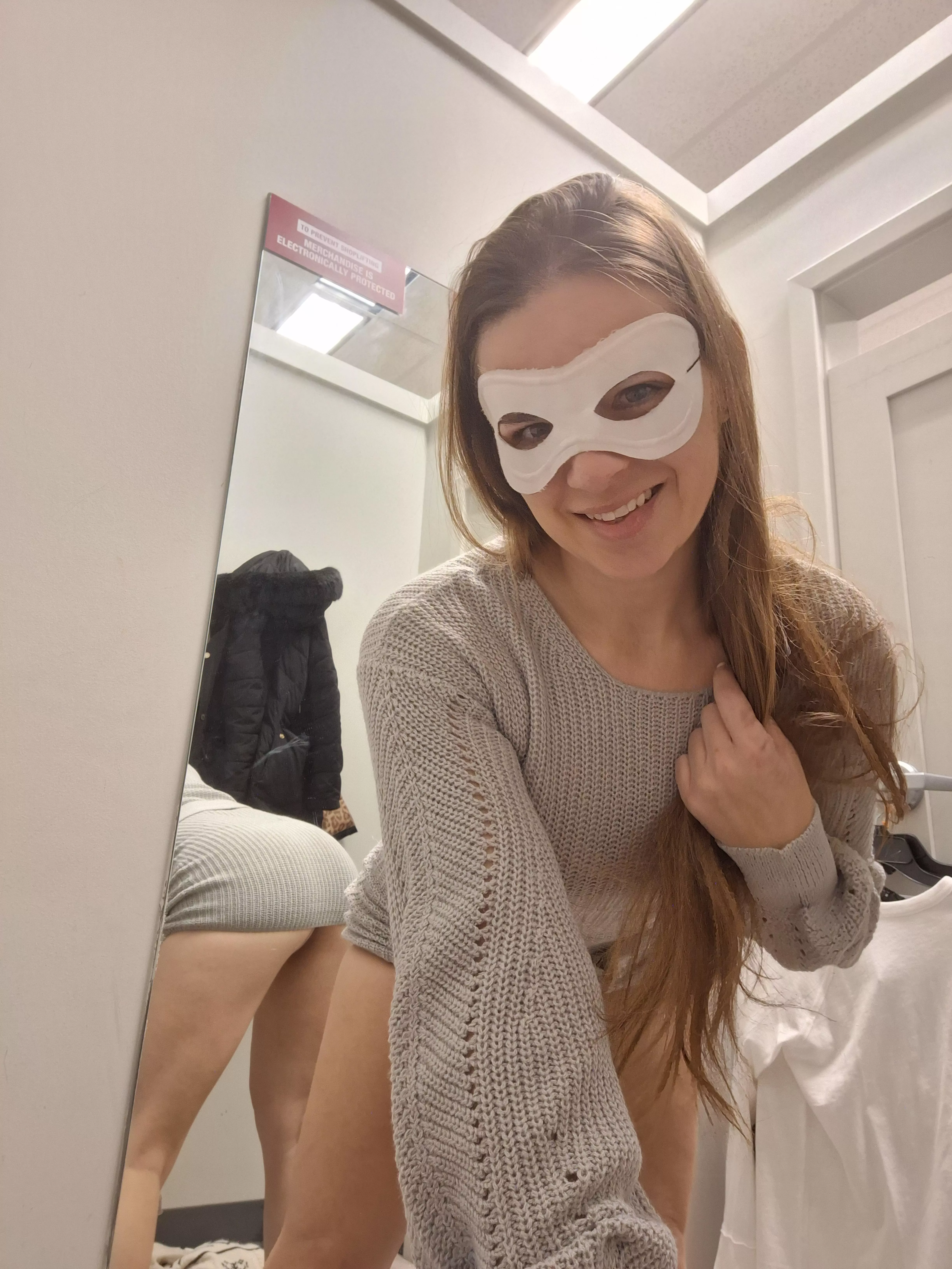 Trying on a new sweater dress posted by MaskedModel4U