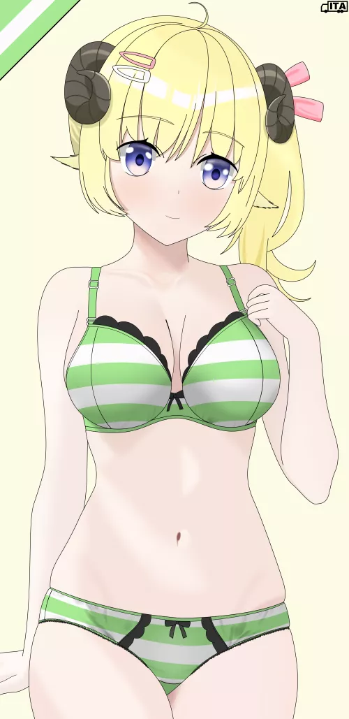 Watame's Green Striped Pantsu [Hololive] by CountrySide_Trucking