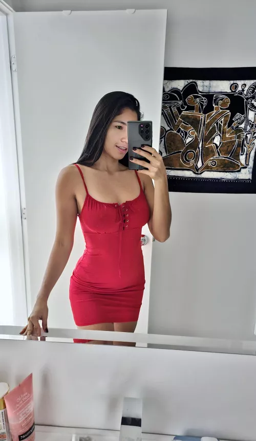 No bra under tight red dress by Christina_Latina