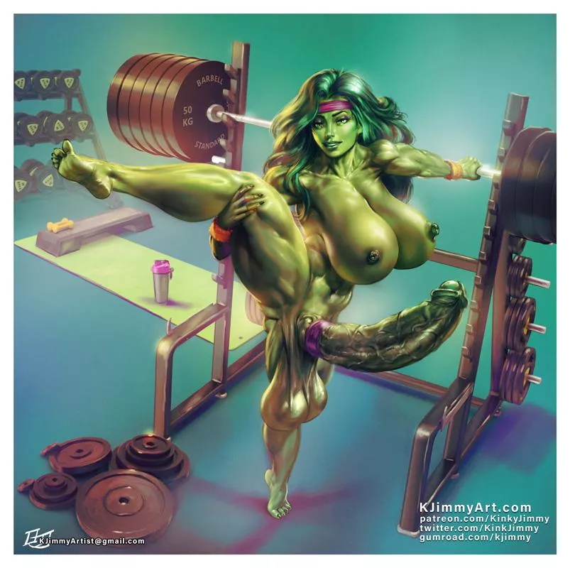 She Hulk ready to pump iron (Artist:KinkyJimmy) posted by White-Whiskey