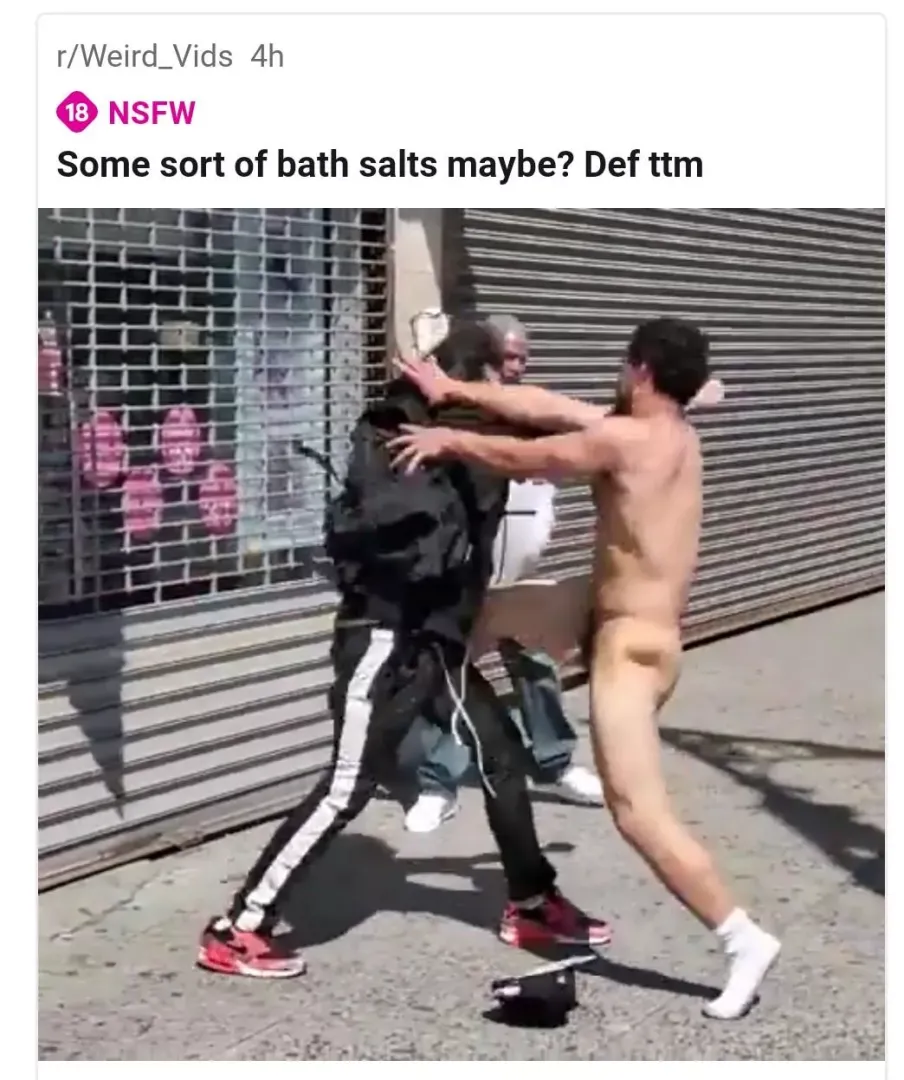 Naked guy fighting random strangers in the streets. by Deathrider66