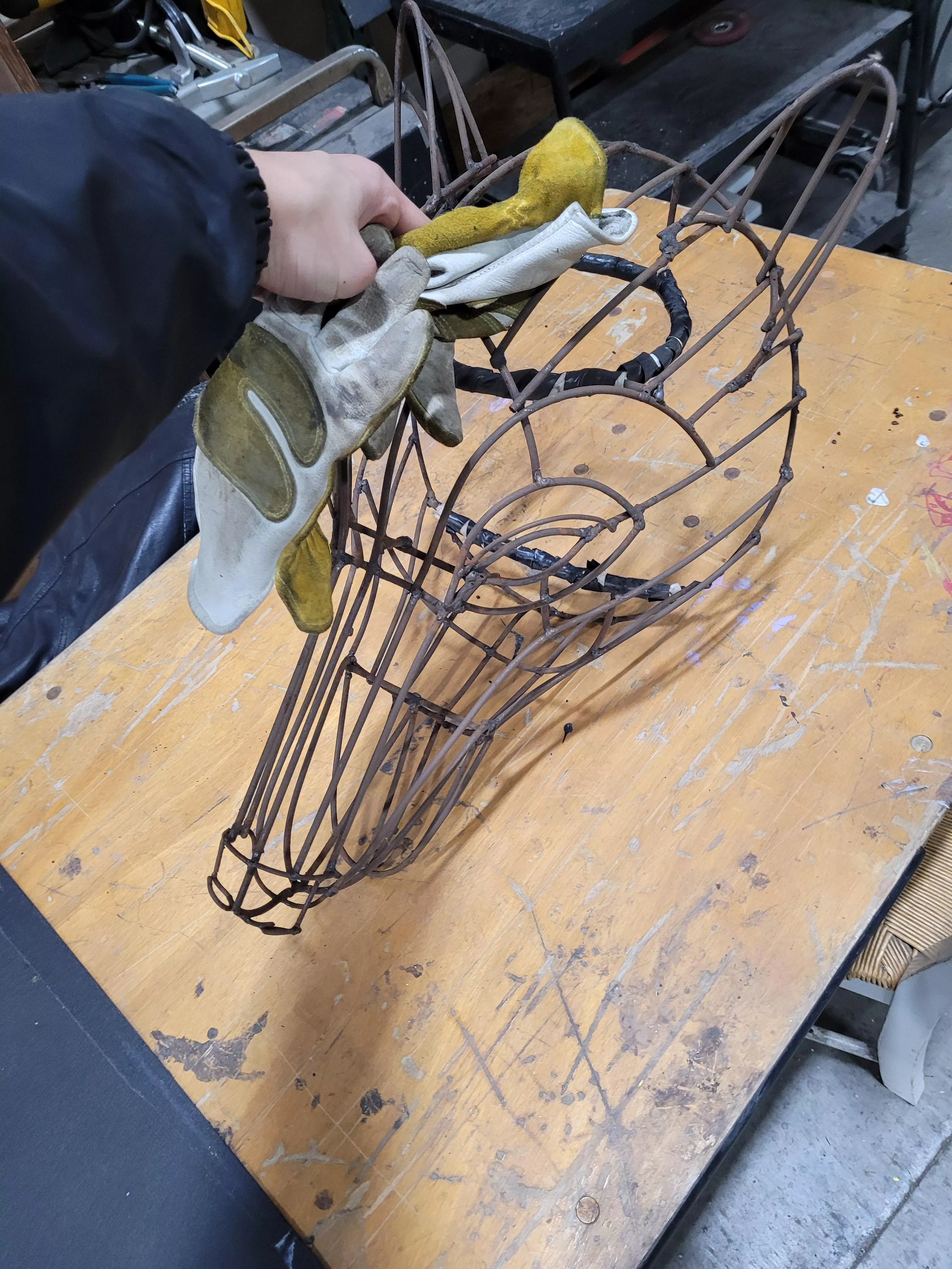 Found an old animatronic/costume mask of a bear made of steel in the parts and services room at my work. This gives me an idea for a fursuit. posted by Choco_Cat777