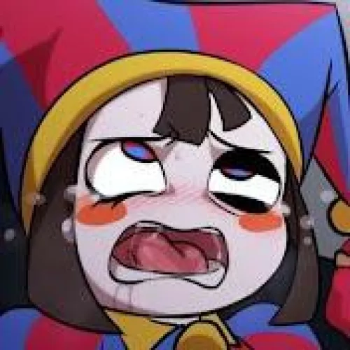 LF Color Source: 1girl, open mouth, blushing, jester hat, red blue eyes, tears, pleasure face, looking up, clown girl, ahegao by LoliconSpaceMarine