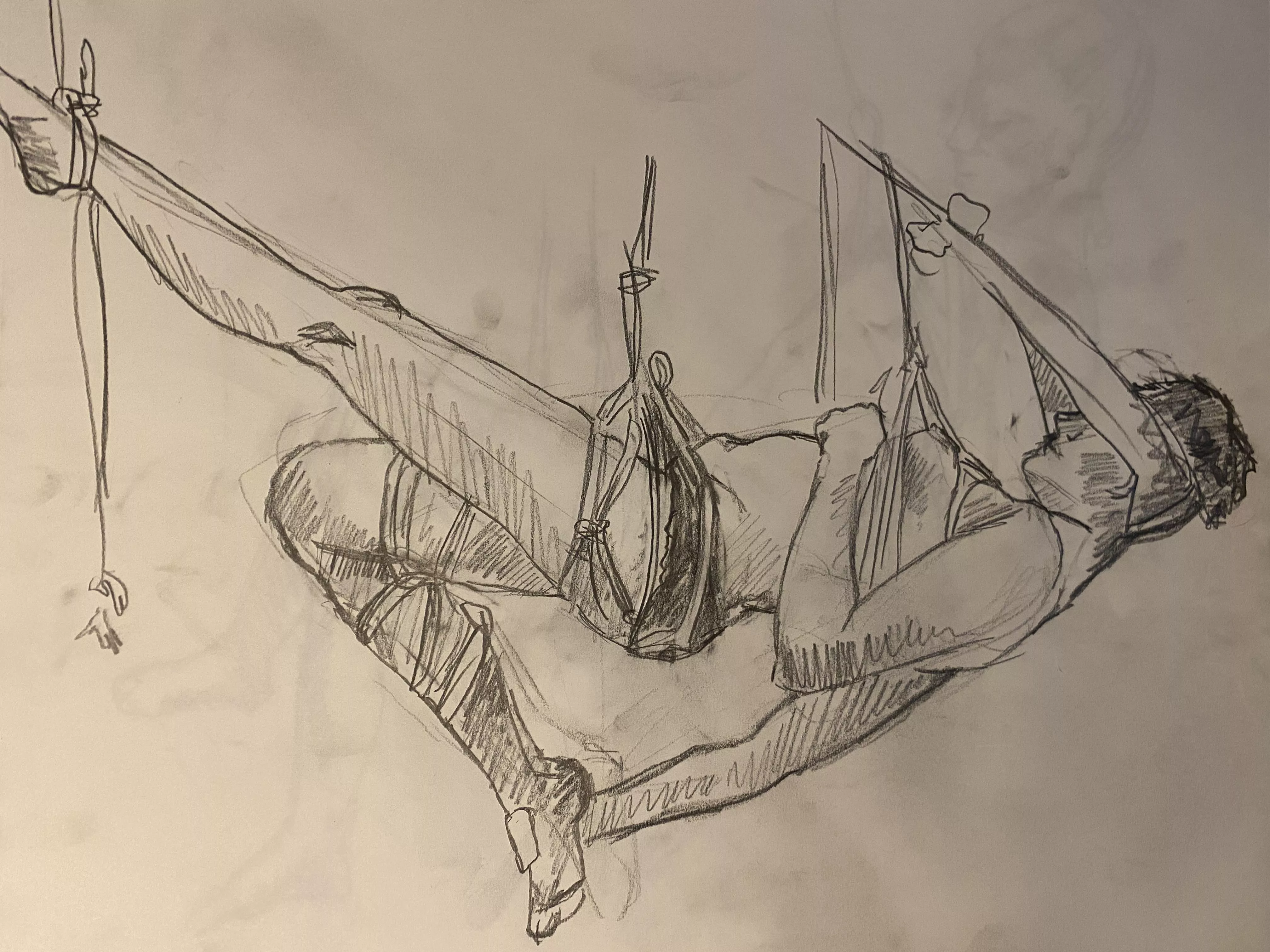 Shibari suspension sketch from life posted by LHOOQ42