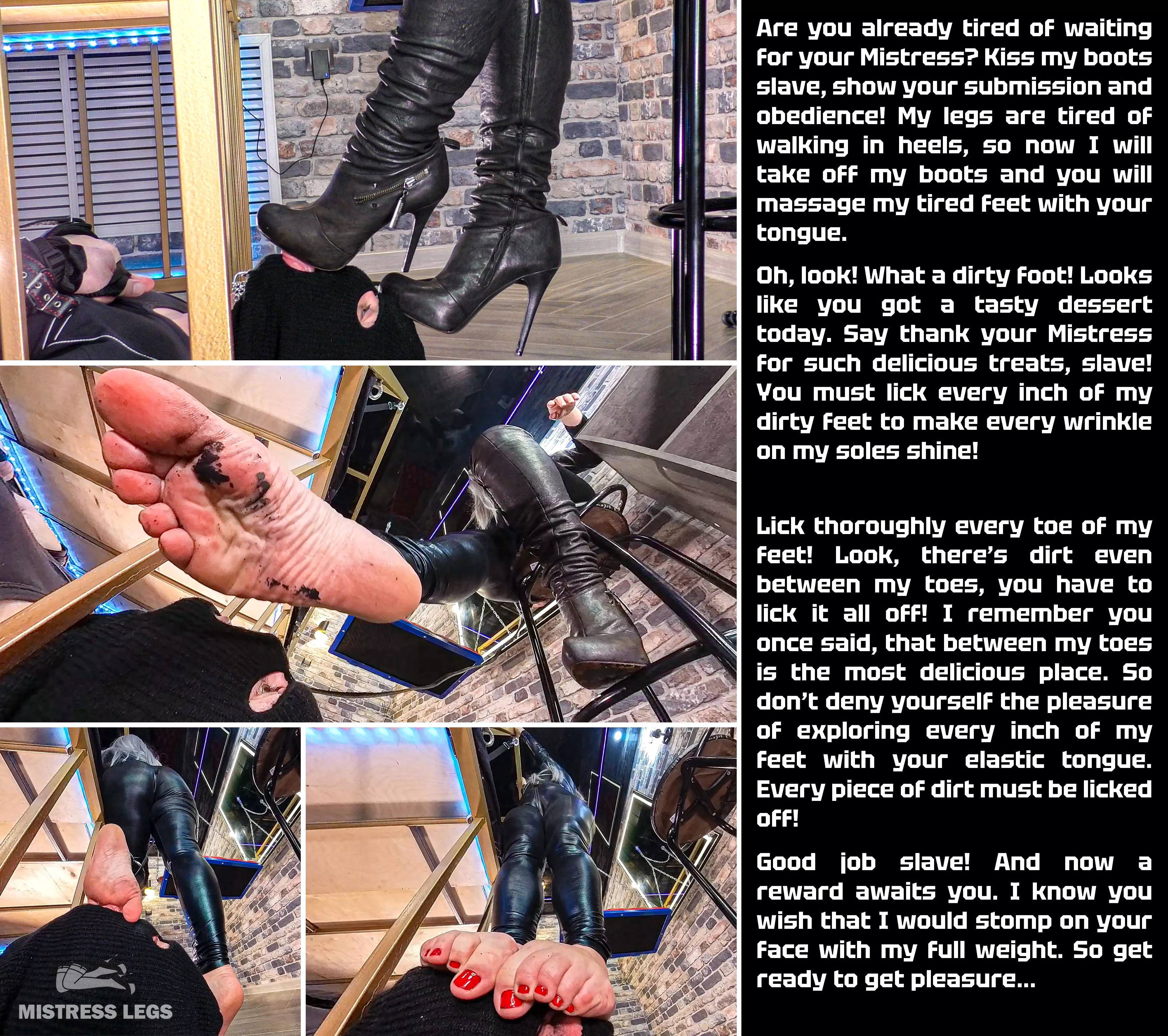 Slave lick my dirty feet and boots posted by MistressLegs