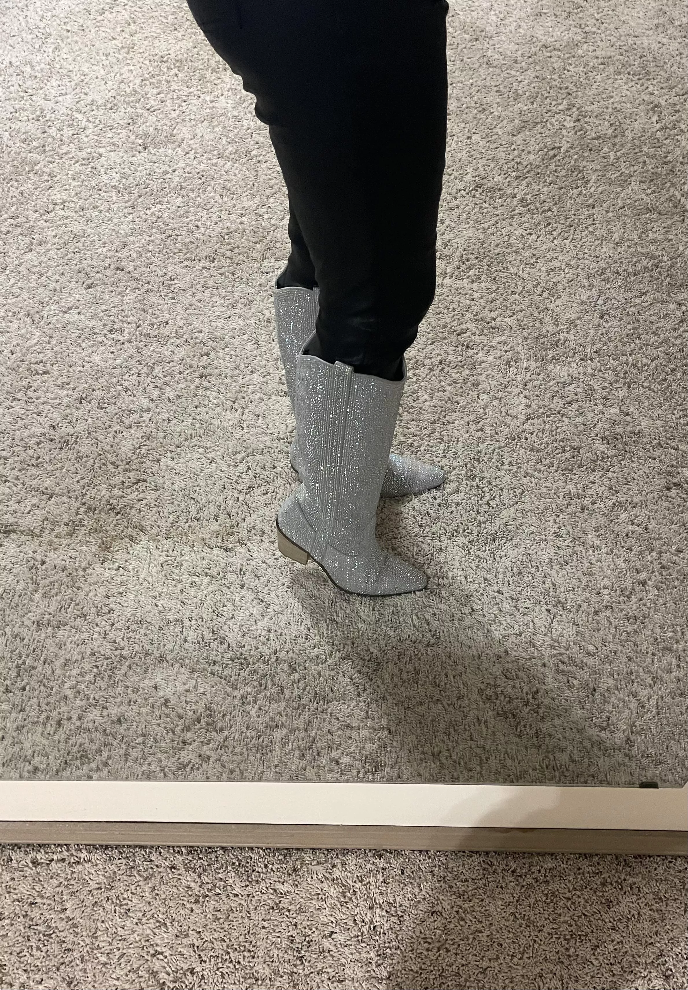 Sparkly boots with leather pants posted by Bustyfarmgirl