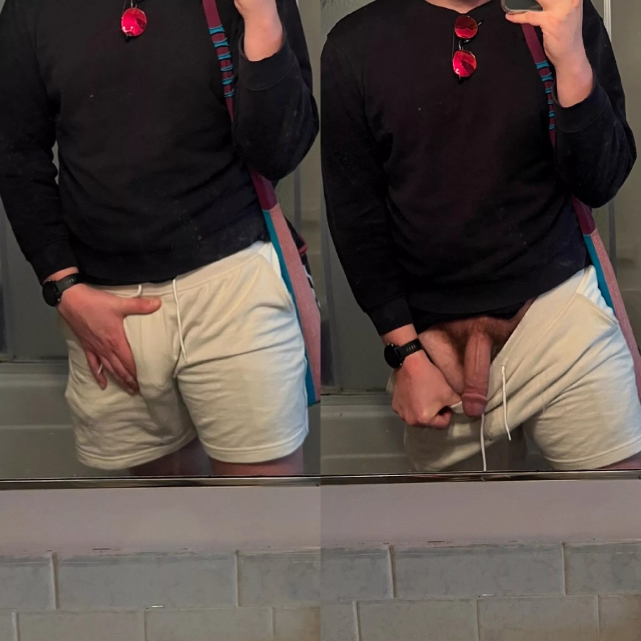 Took these pics in my friends bathroom. Do you think my friends noticed I was freeballing? posted by freakydeaky6699