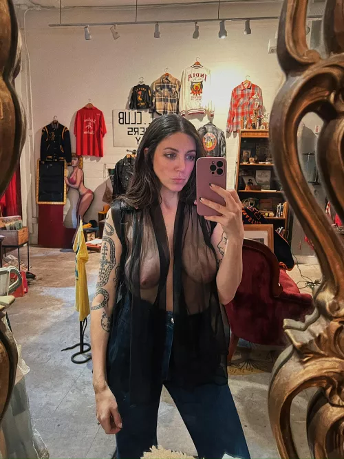 Wearing this completely sheer top in the store by PrettySadieReed