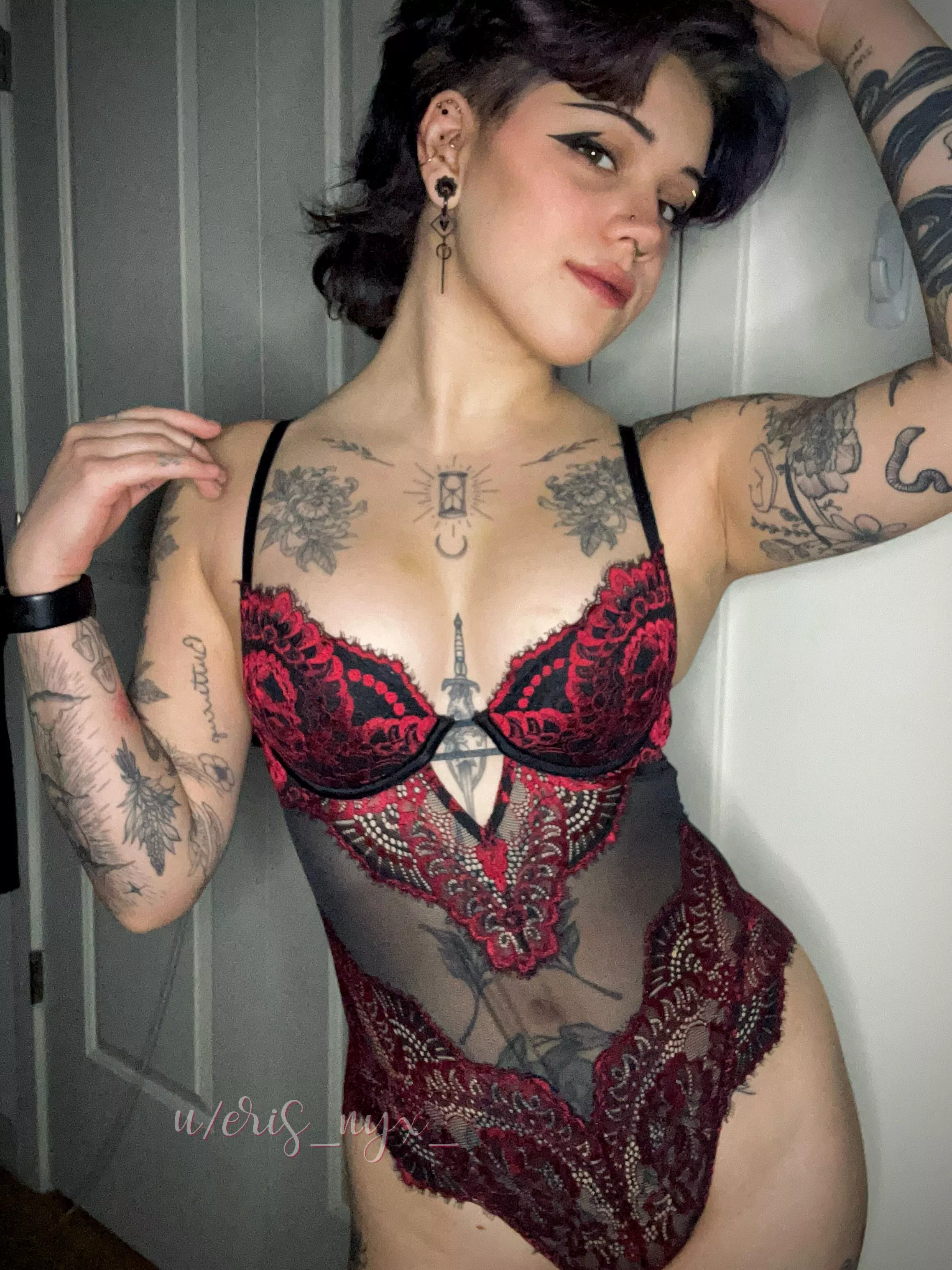 This lingerie is the same aesthetic as my tattoos 🕷️🥀 posted by eris_nyx_