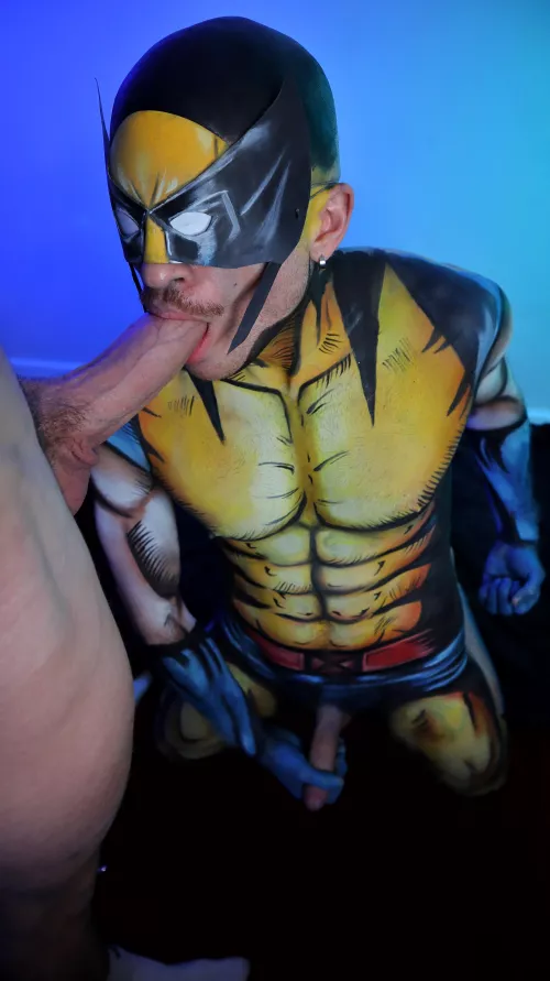 Body painted Wolverine, sucking on my peen. by PicAsssHole