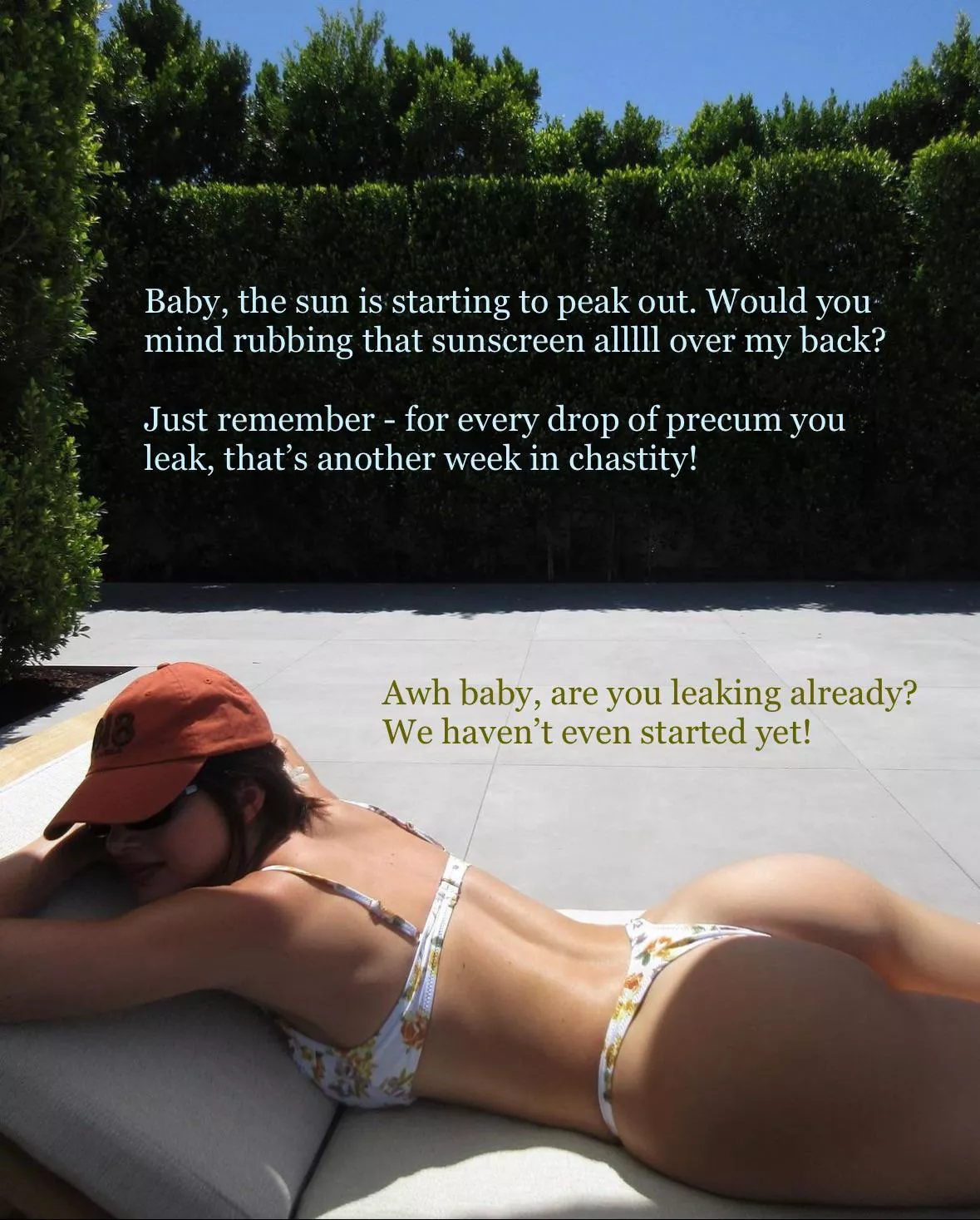 For every drop of precum you leak, that’s another week in chastity! posted by captionpatreon