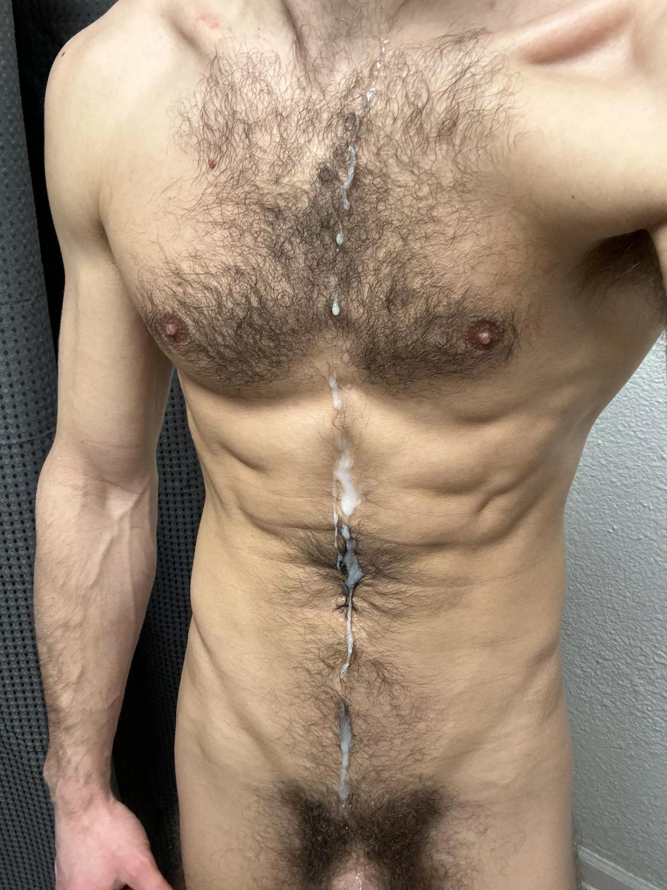 I was so horny after work 🥵 even got it on my chest hair 😅 posted by JonOnline95