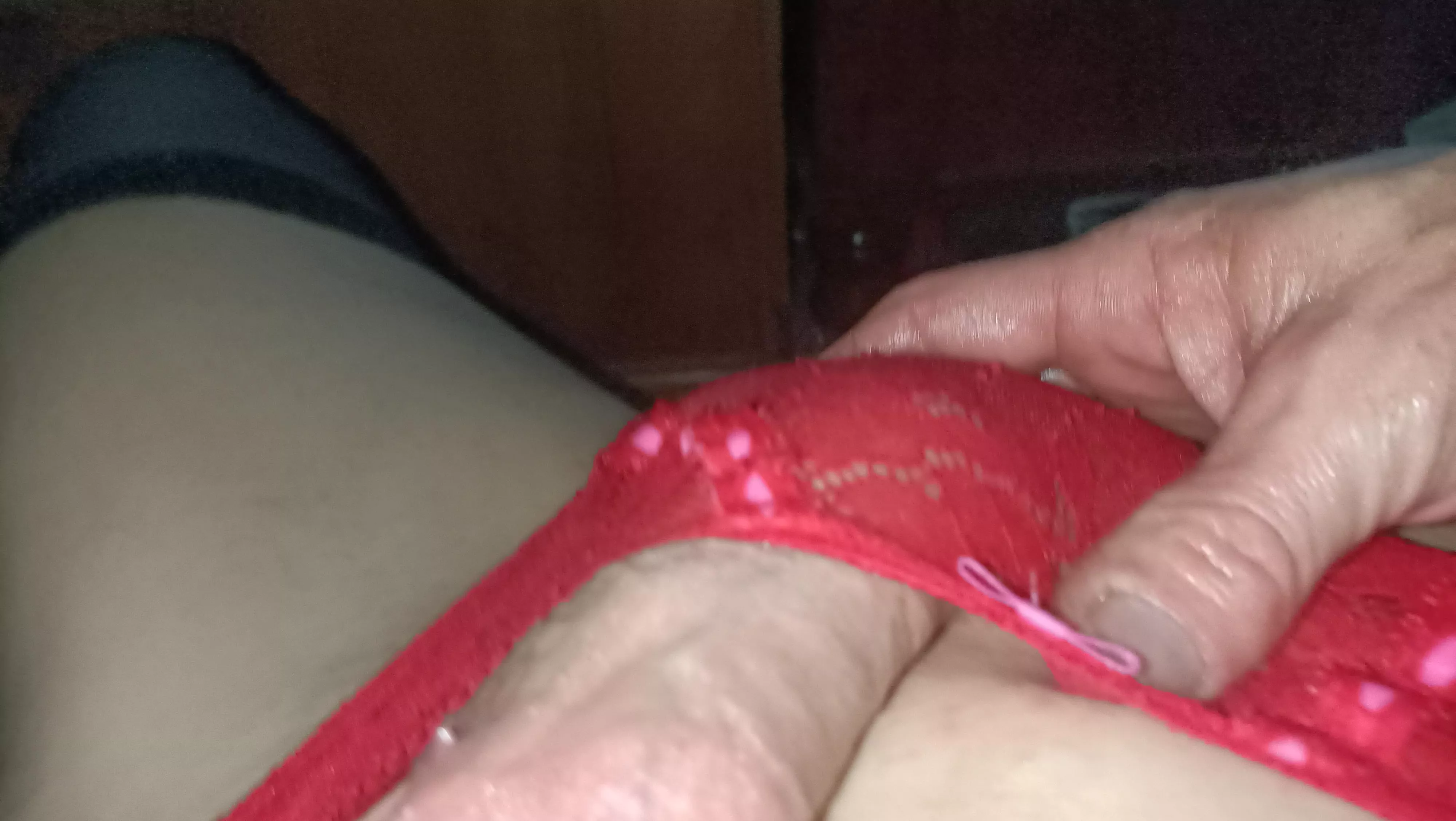 Red panties Black thigh highs and my wet cock. posted by Dramatic_Maize_4145