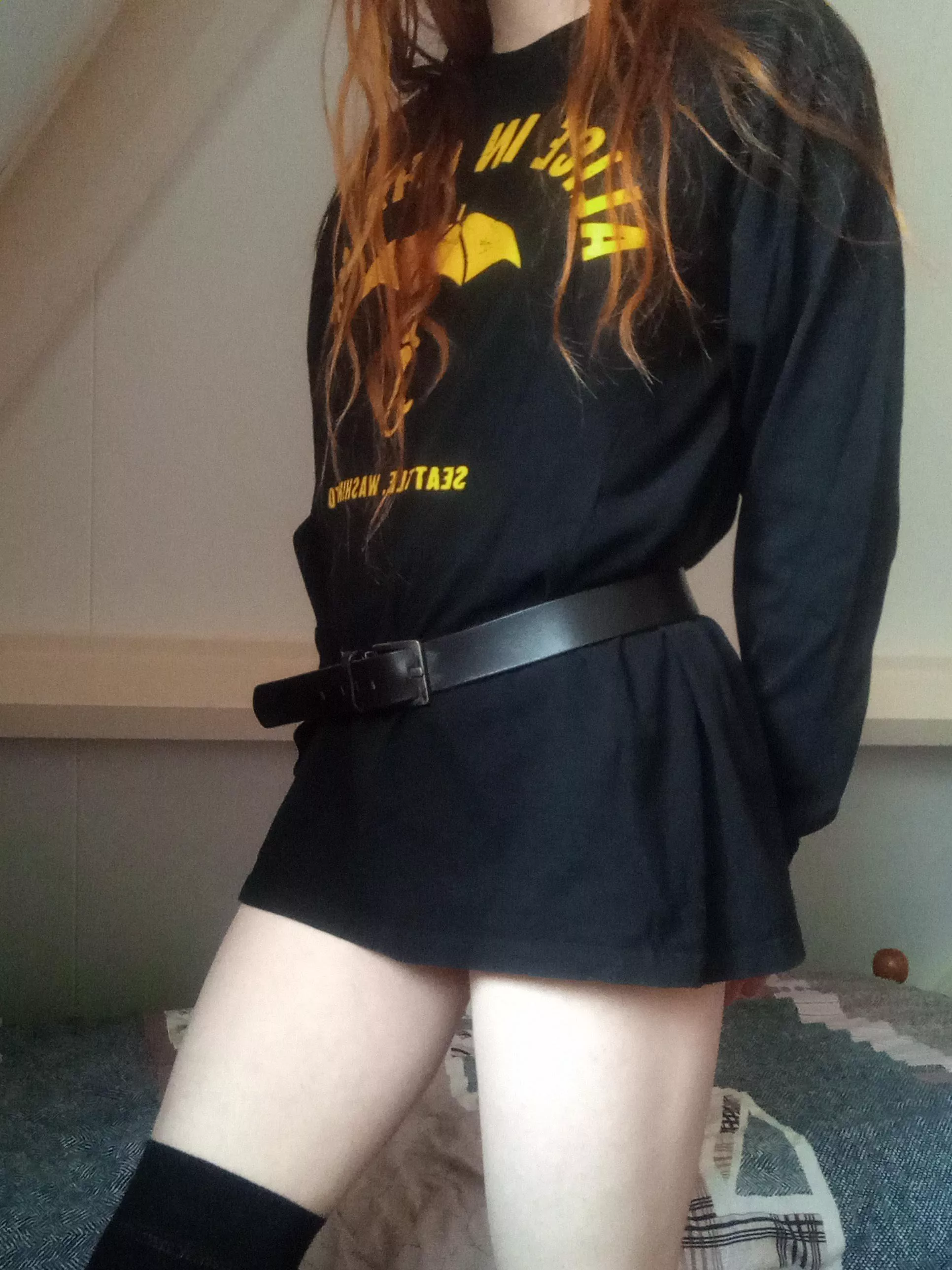 Using a belt to turn an oversized sweater into a dress. I think the result is pretty good! posted by Atlas_FRL