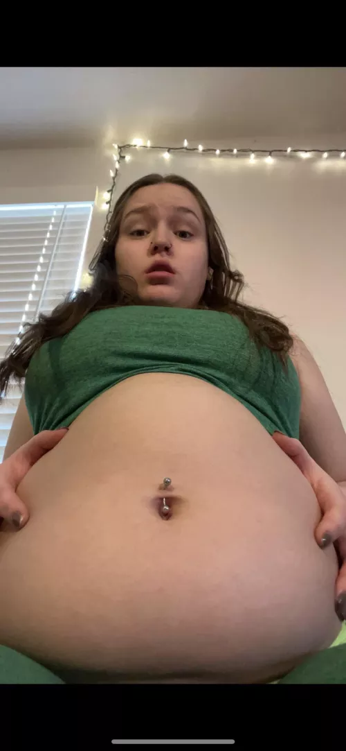 A whole large pizza and soda in this belly!😫🤤 by thickie_belly_queen