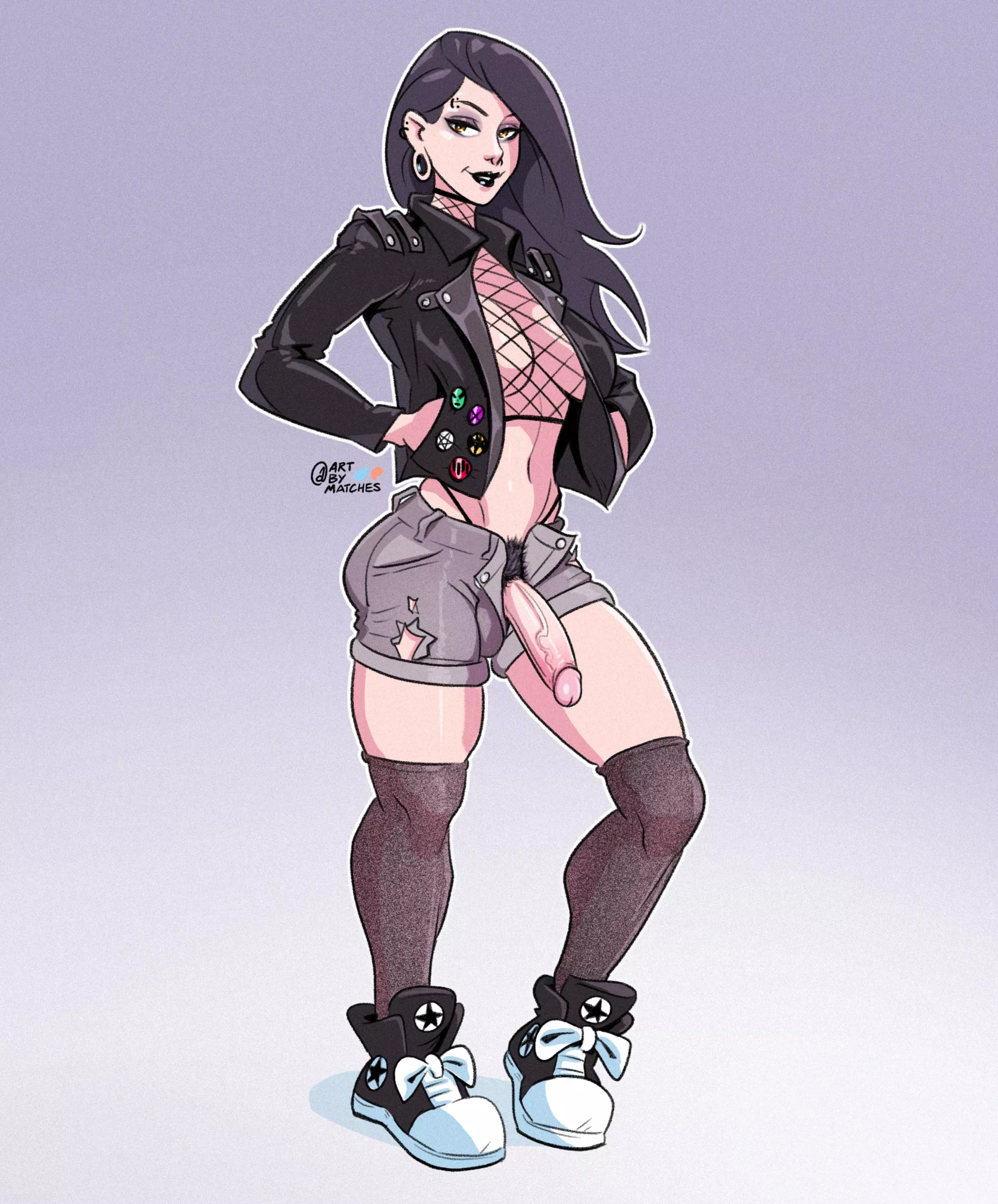 Goth punk in leather jacket drawn by me posted by RPGeewillikers