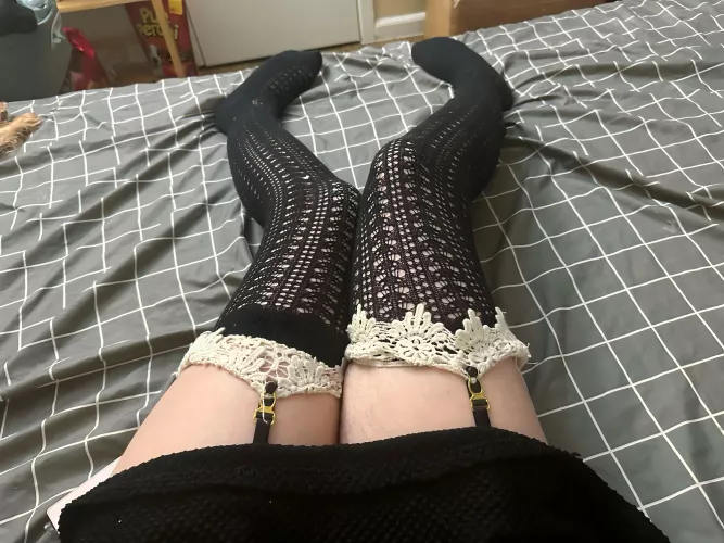 Knitted fishnet knee highs are my favorite by EnbyEnvy13
