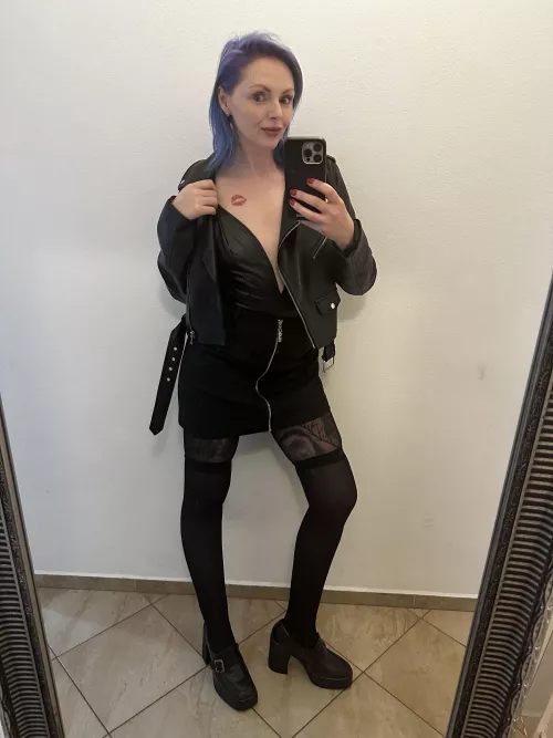 Tonight’s date, leather jacket, body suit and shoes by theinkedsiren1