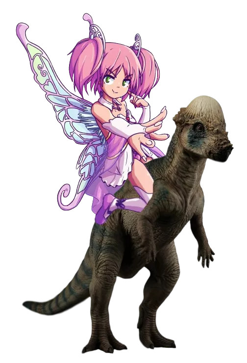 After a few hours and a ton of editing, Kyu on a Pachycephalosaurus. This is Lore accurate. posted by SergeantNaxosis