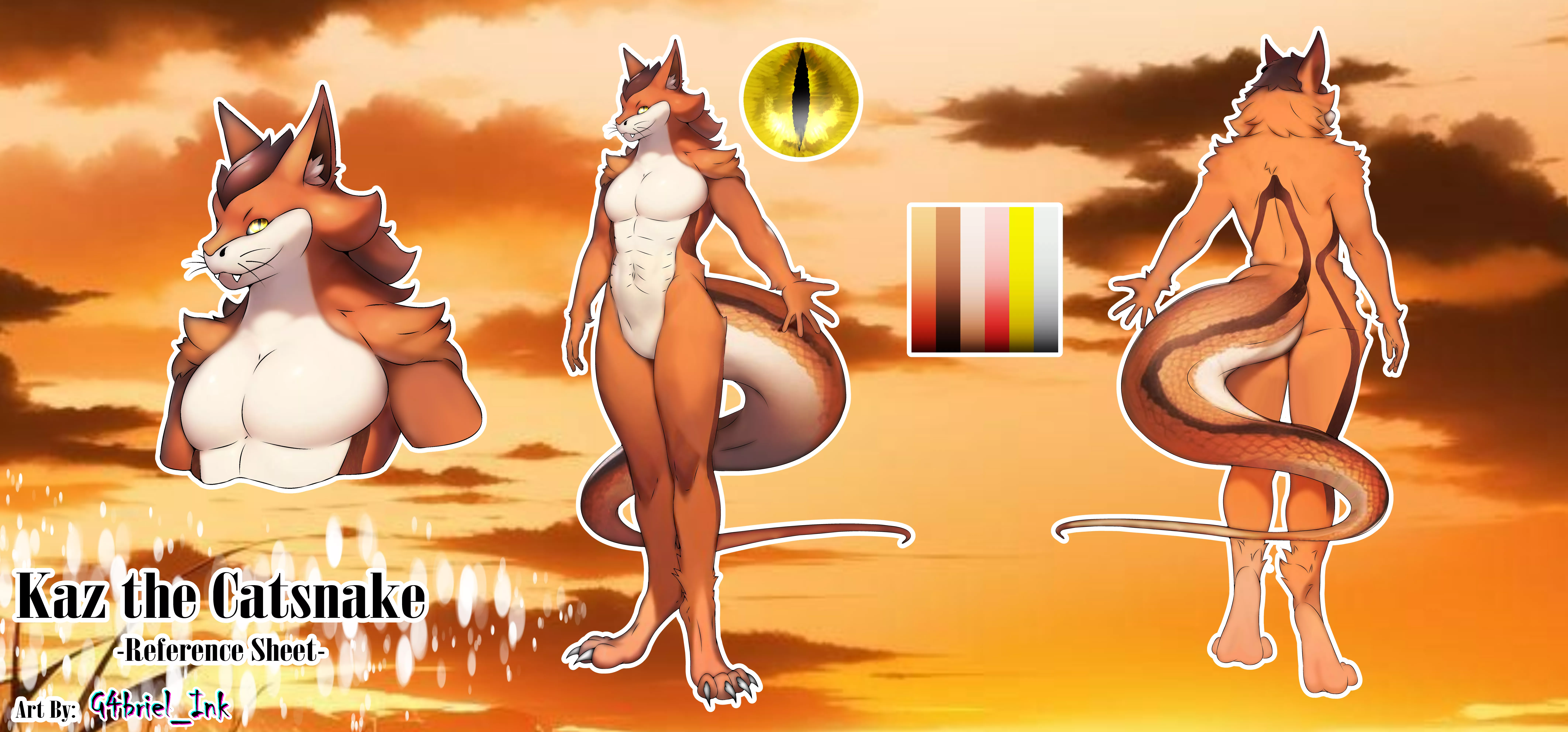 Reference sheet i done for a customer recently :3 i think i get a good mix of the cat and snake :D if you want some artworks too shot me a dm im always open! (Art by me) posted by Ink_G4briel