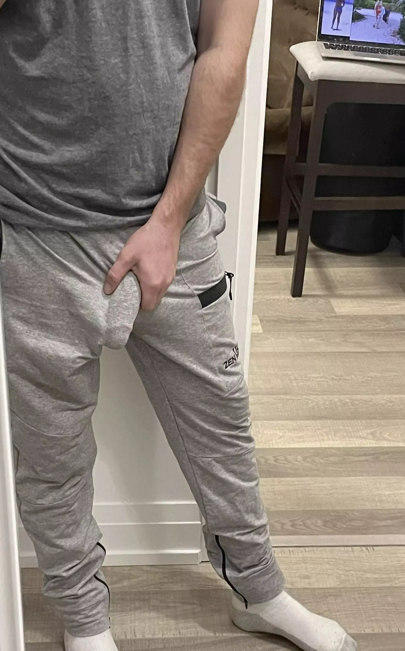 Bulge in grey sweatpants posted by Individual_Post_6088