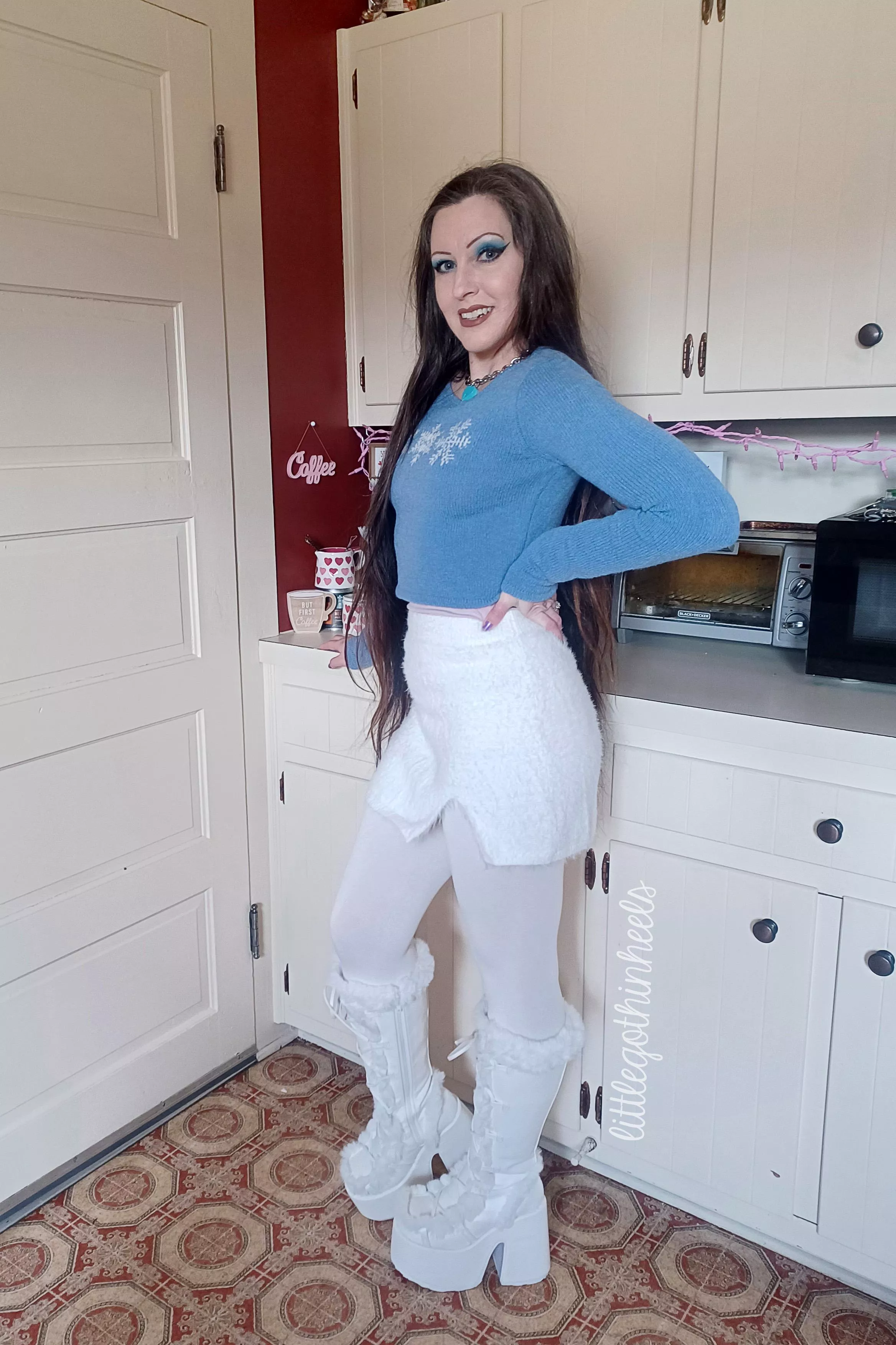 fuzzy mini skirt and fur boots posted by littlegothinheels