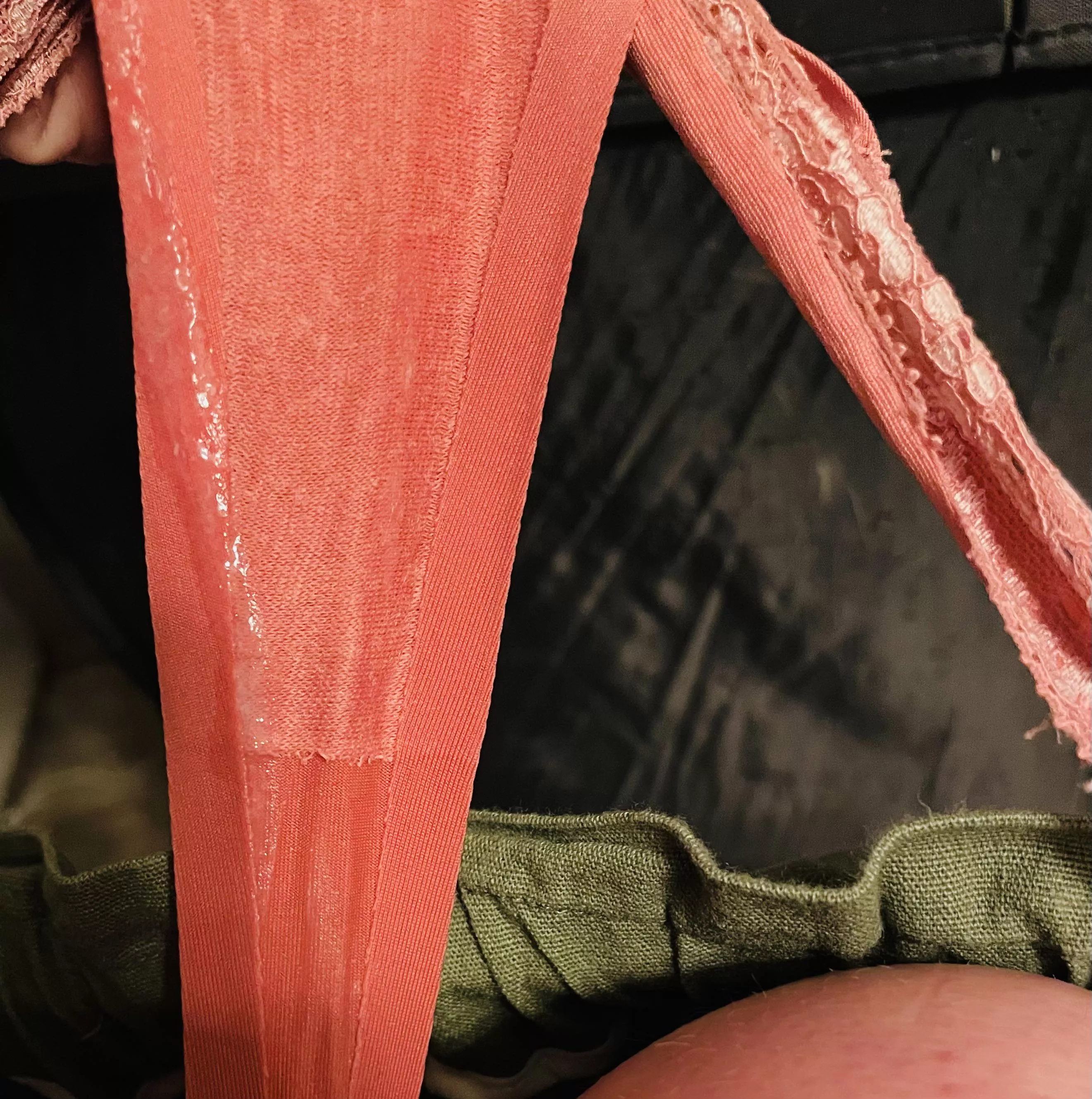 The part catching the glare is all gooey, and the fabric is two shades lighter when it’s not soaked 🫠 posted by theworriedtalk