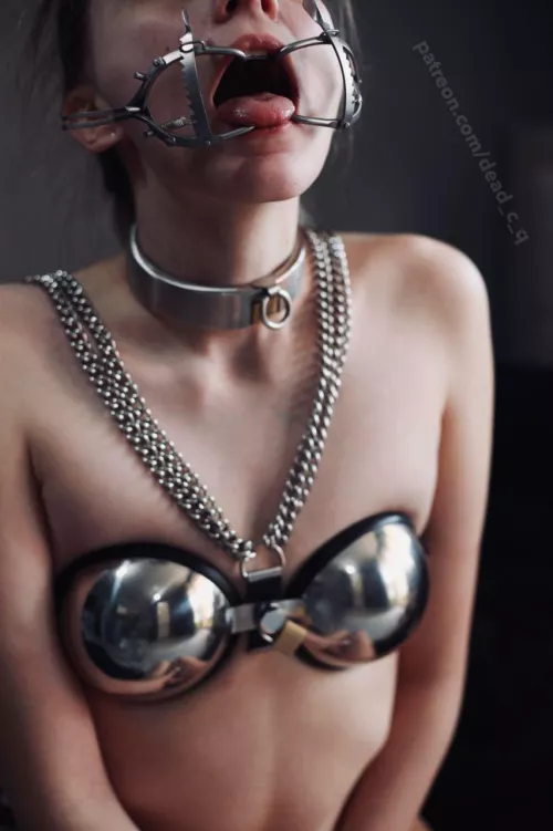 Open mouth gag, collar and charity bra:3 [F] by dead_c_q