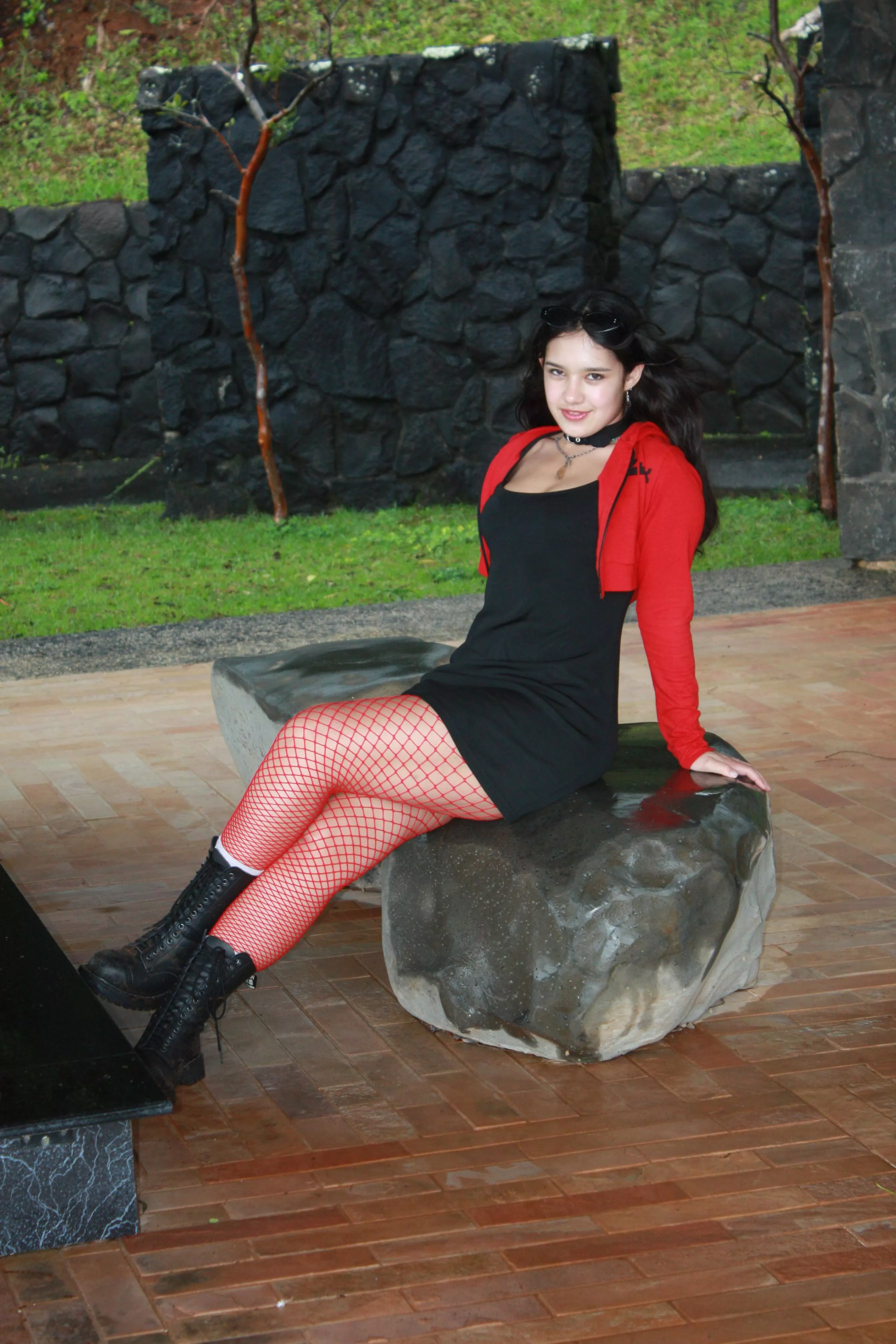Showing off my red fishnets and big black boots posted by Marisol18Miami