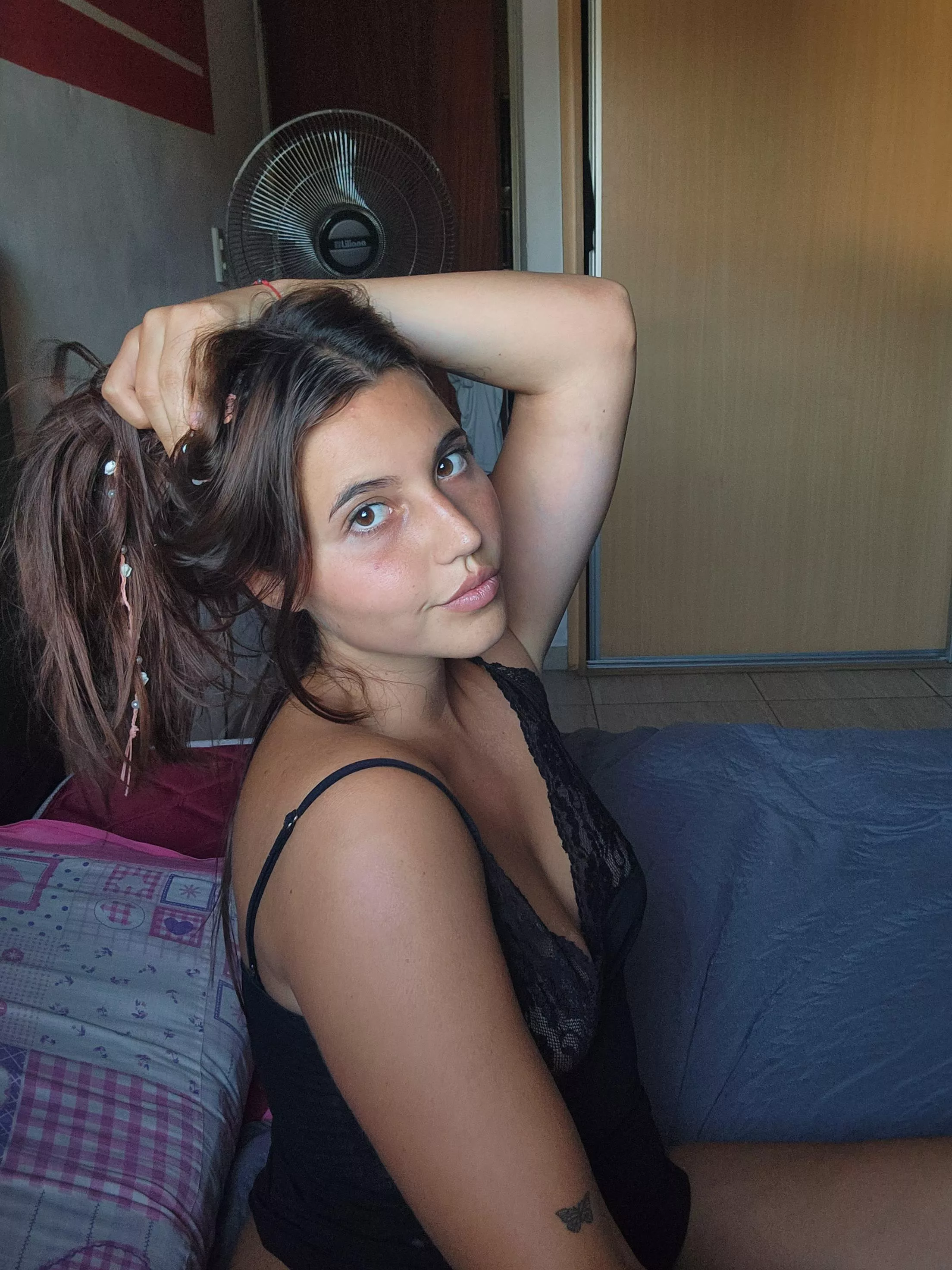 A dark haired beauty waiting on this bed for you posted by breannabb