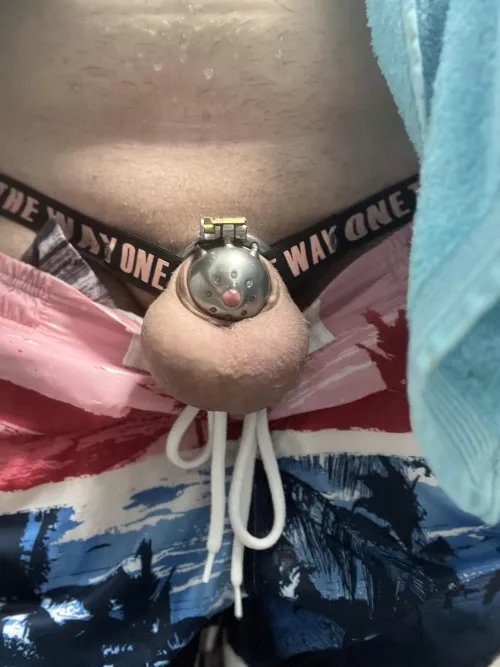 First time wearing my cage to go swimming in public by shacledd