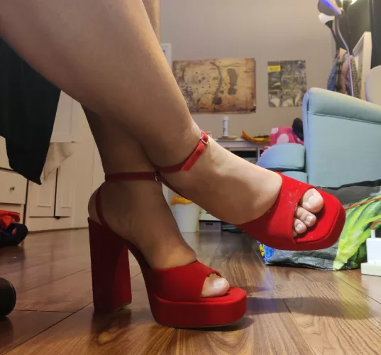 Just got some new divine red peep toe shoes. Thinking what type of outfit to pair them with! And what colour polish! by ohsnapm8