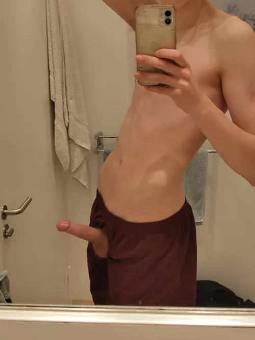 Young cock poking out, upvote if you like🍌💦 love boxers by No-War-3073