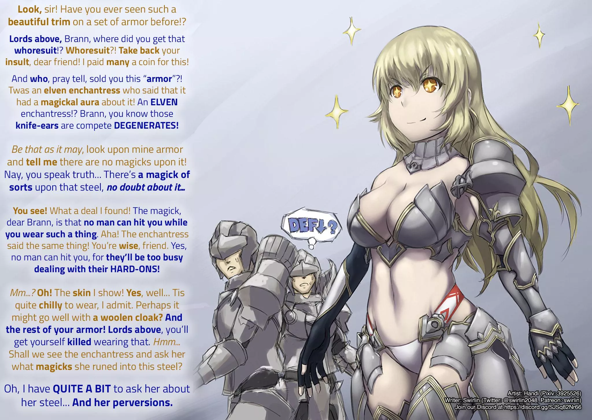 A new set of high level armor! [Male POV] [Hetero] [Named POV] [Exhibitionism] [Revealing Clothing] [Comedy] [Parody] [Wholesome] posted by swirlin2048