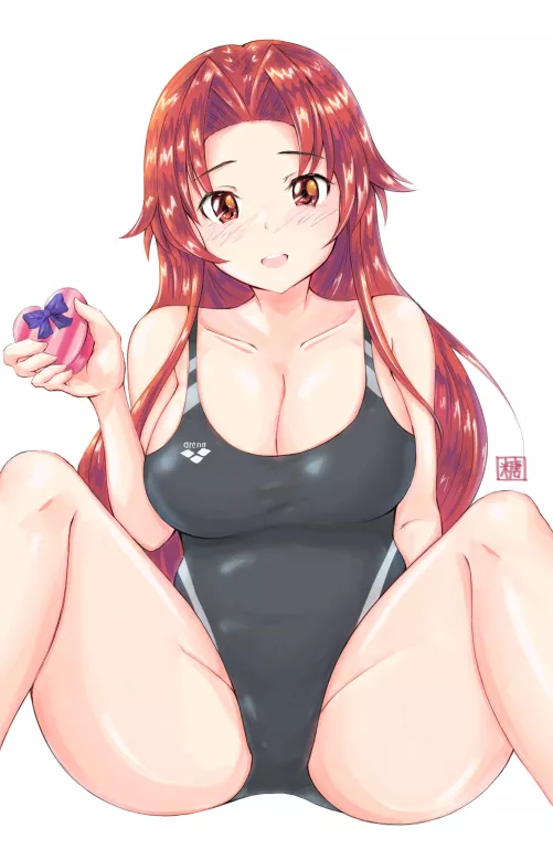 Tiese Shtolienen spreading her leg while show off her black Arena swimsuit [Sword Art Online] (Tong Shui) by ecchi_neko