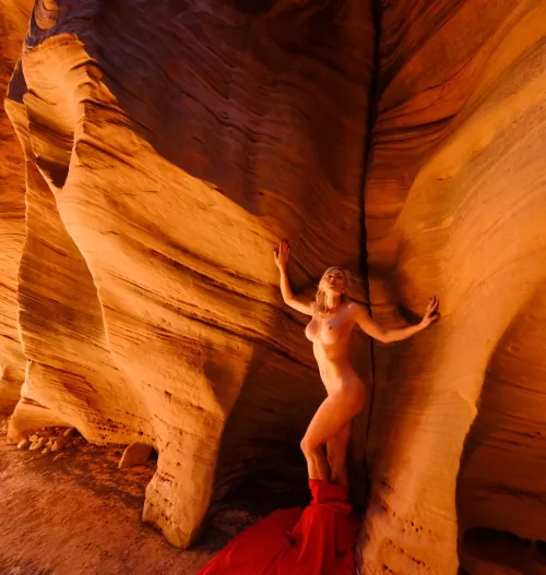 Peach in slot canyon by SparkyphotoAZ