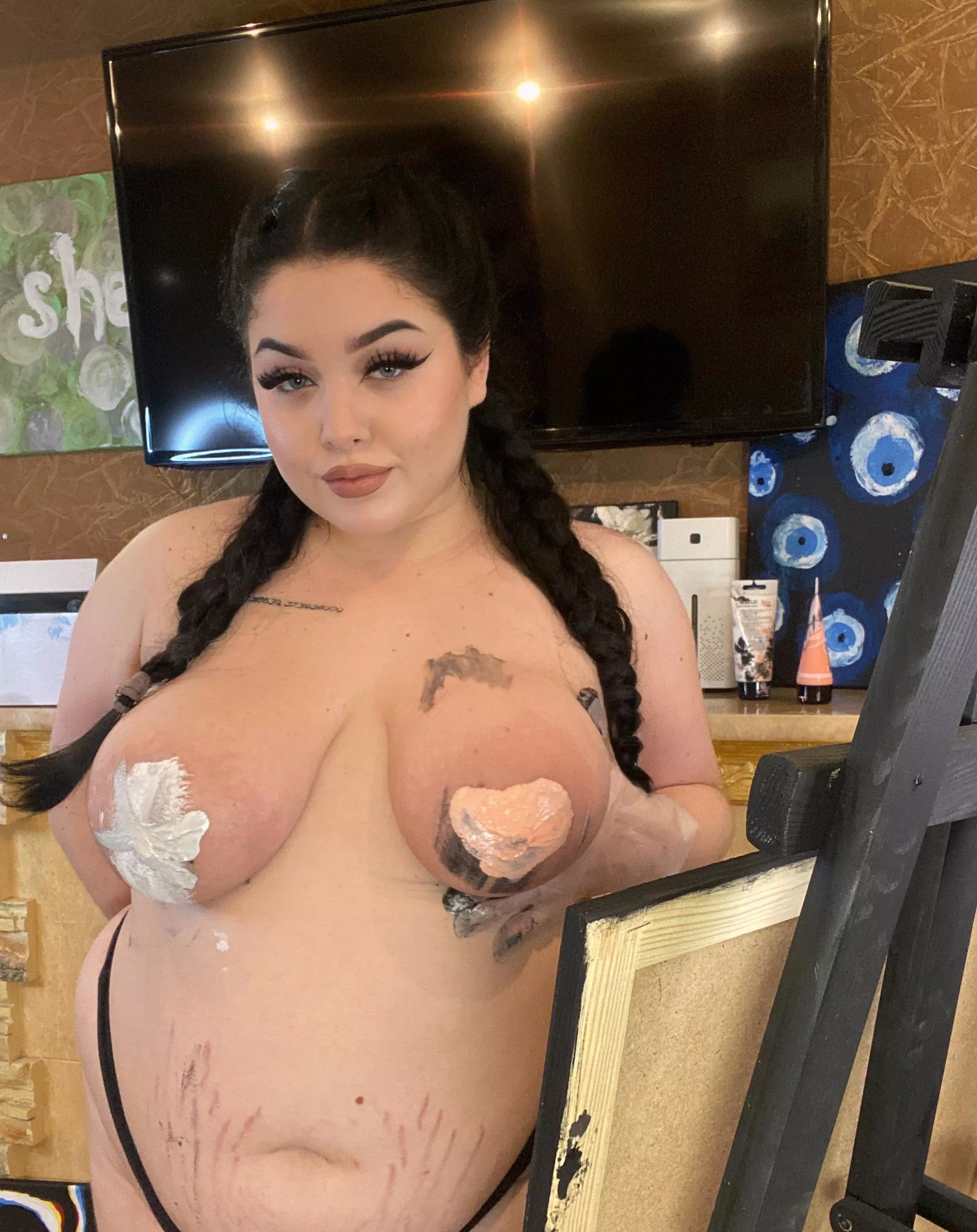 Sometimes I like to paint on the weekends, but I don't paint with my hands, I paint with my breasts posted by plumbdaddy3