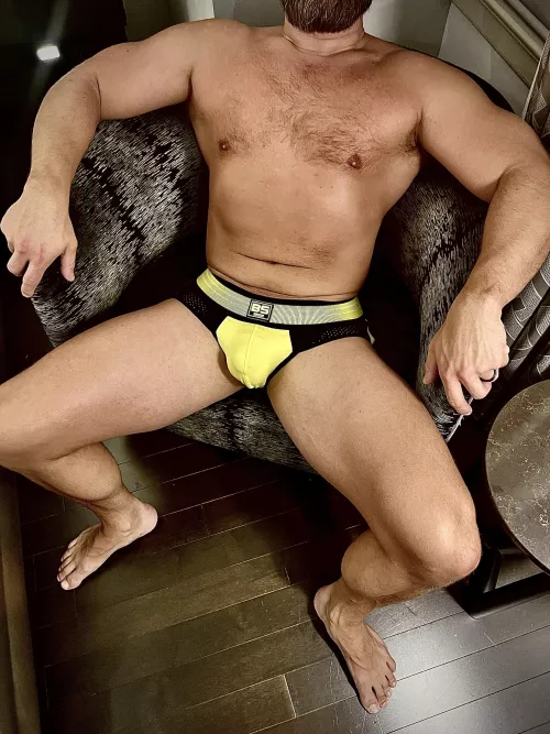 Just a dad [47] lounging in his jock strap. Who wants to come and serve me? by Mister_Dilf