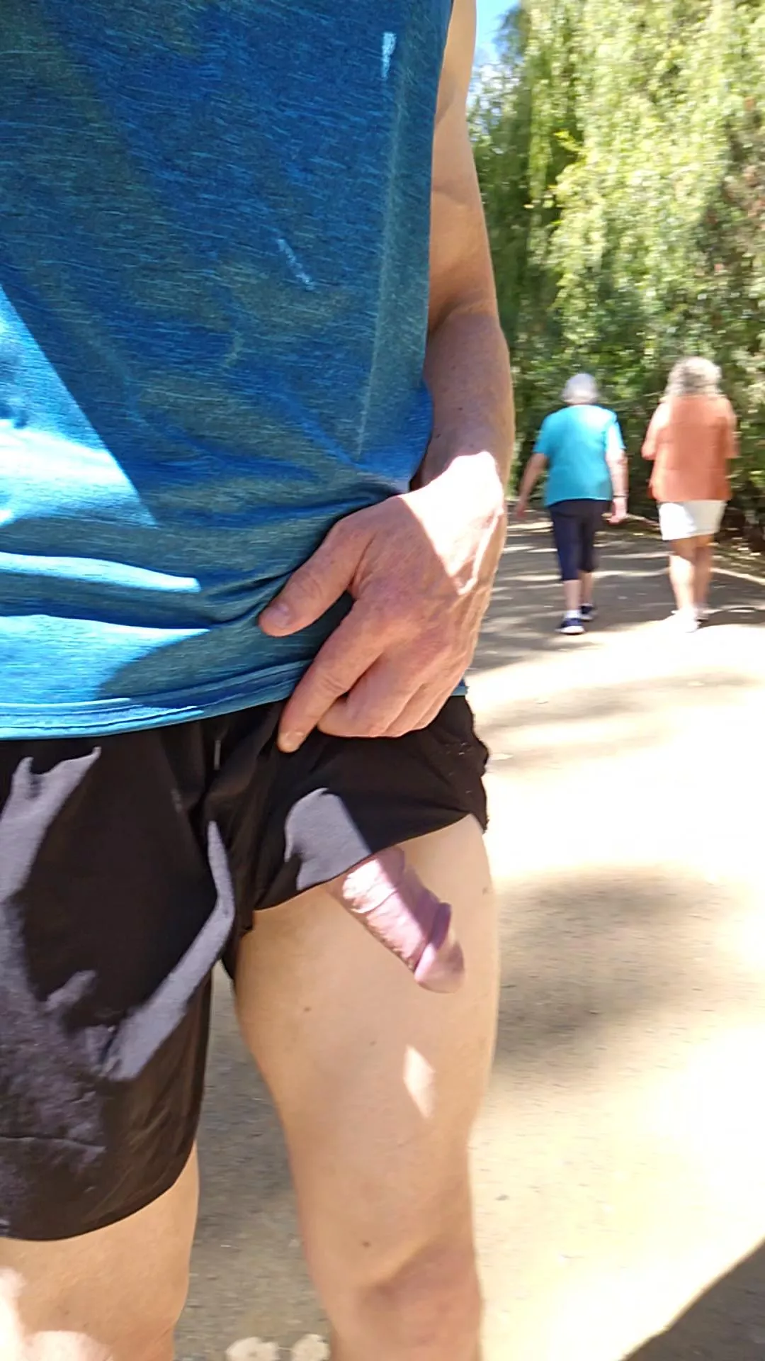 Lunchtime walk along a popular track. There's no hiding this thing in my shorts. posted by alwaysonshow