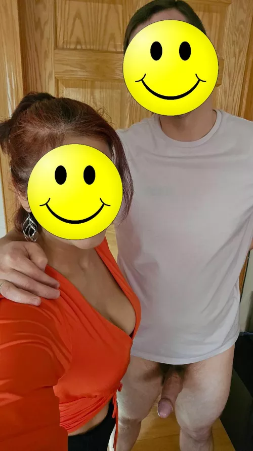 My wife's outfit for lunch stiffened me up nicely, and she kindly agreed to a selfie by HotwifeWMAF