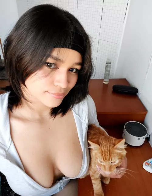 petting my spoiled cat   by MeryMagic